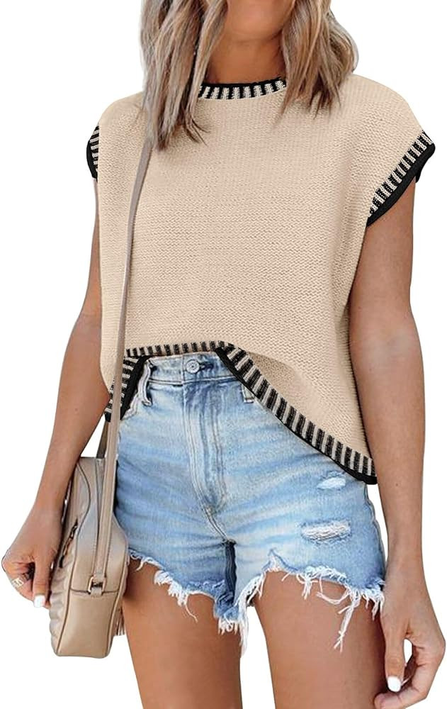Cap Sleeve Knit Sweater Tops Sleeveless Vest Summer Tops 2024 Clothes Oversized Tank Tops Trendy ... | Amazon (US)