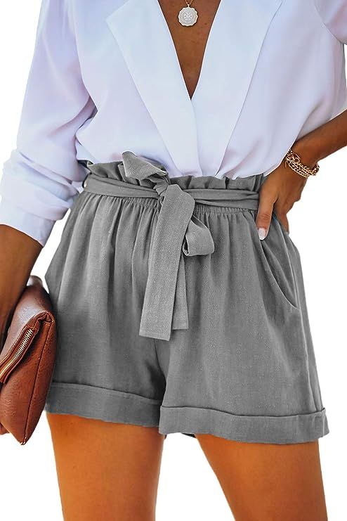 SESERAGI Womens Cotton Linen Shorts Soft Elastic Waist Summer Casual Short Pants | Amazon (US)