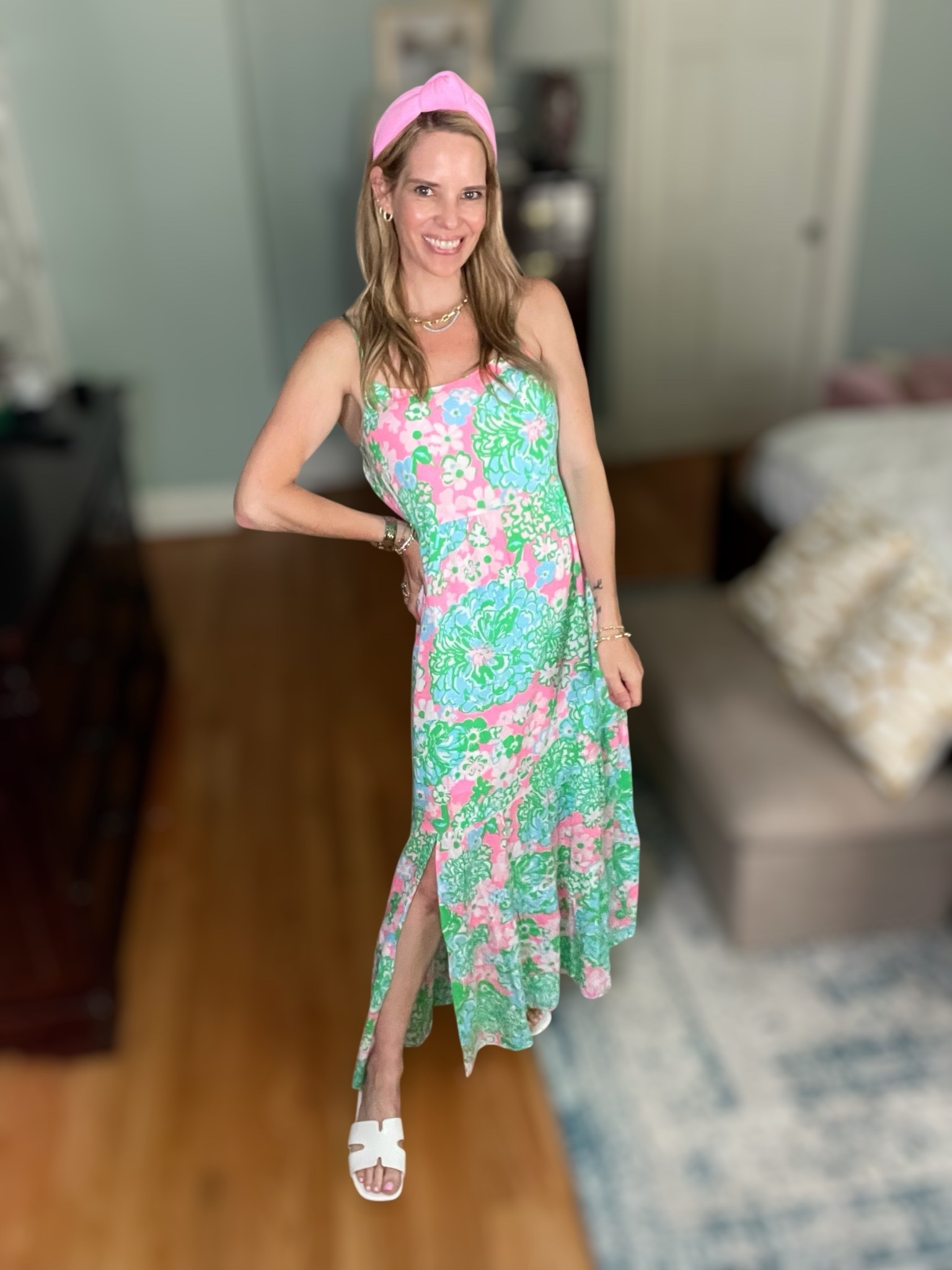 🍃🌸 Lilly Pulitzer Teresa Maxi Dress 🌸🍃
Wearing size XS in this effortlessly chic maxi! This Lilly dress features a gorgeous pink, green, and blue floral print that’s so classic Lilly. The tiered silhouette and lightweight fabric make it perfect for sunny days, while the adjustable straps and side slit add both comfort and style. I paired it with white slides, a pink knotted headband, and Melinda Maria gold jewelry—use code PREPPYREBEL for 10% off! ✨💖

🩷 Style tip: Add a pop of color with a headband or statement earrings to elevate your vacation or brunch outfit!

🛍️ Shop this easy-breezy summer must-have now on LTK!
#LillyPulitzer #TeresaMaxiDress #PreppyStyle #MaxiDressSeason #SummerOOTD #LTKSummerStyle #ResortReady #ColorfulCloset #WearingLilly #MelindaMaria #PREPPYREBEL


#LTKOver40 #LTKFindsUnder100 #LTKFindsUnder50