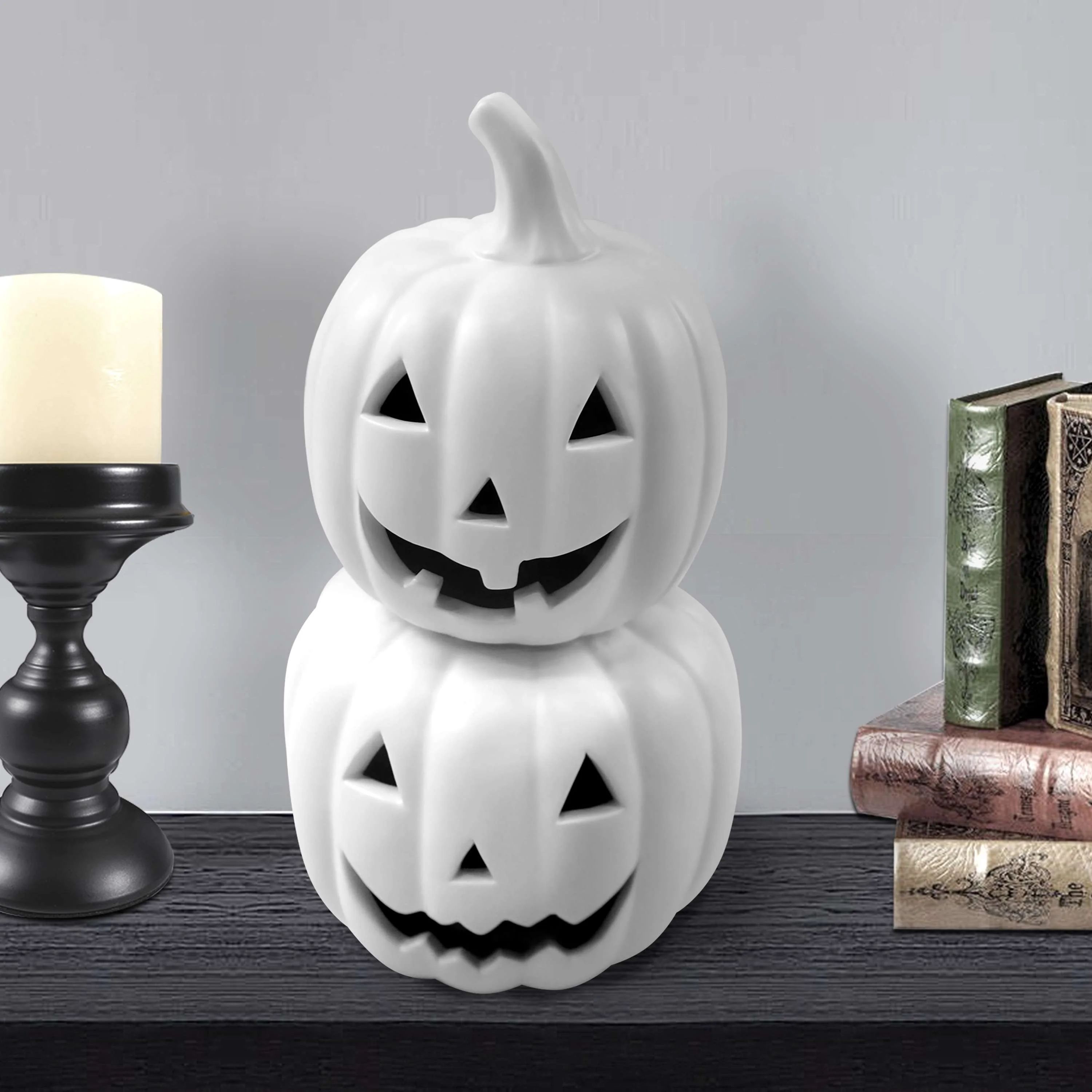 Halloween Black and White Ceramic Pumpkin Decoration, 11 in, by Way To Celebrate - Walmart.com | Walmart (US)