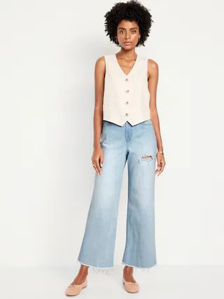 Extra High-Waisted Wide-Leg Crop Jeans | Old Navy (US)