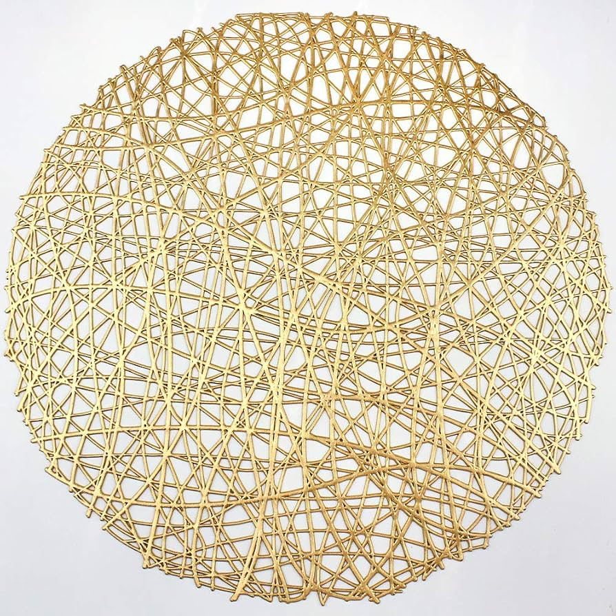 Gold Round Placemats for Dinner Table Set of 6 Metallic Hollow Out Line Circle Table Mats Vinyl P... | Amazon (US)