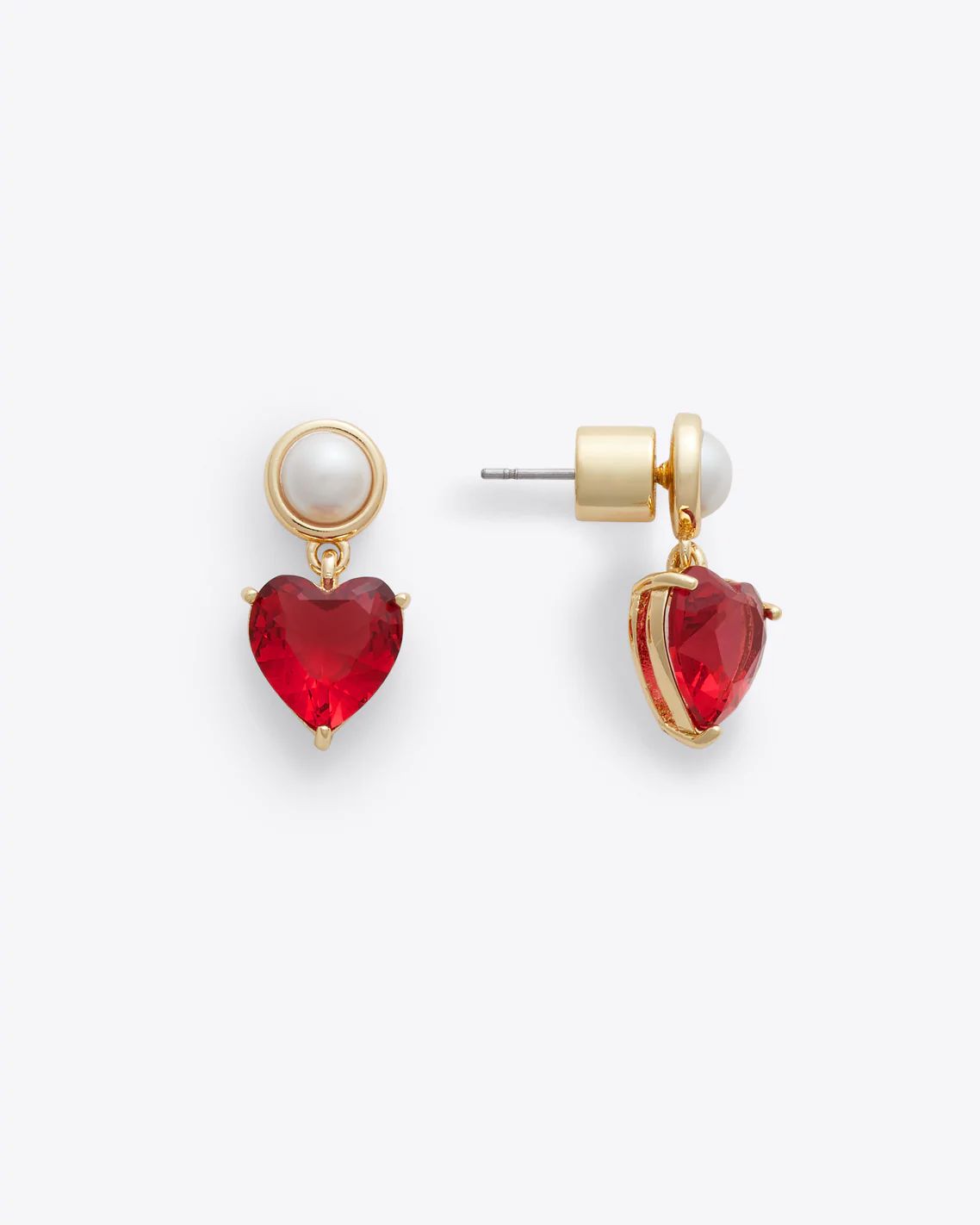 Pearl and Heart Mini Drop Earrings in Lipstick Red | Draper James (US)