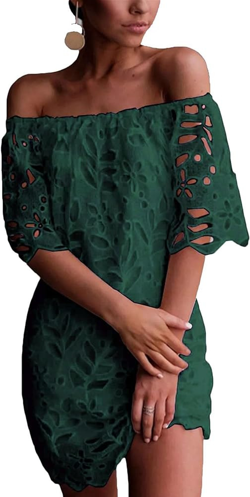 PRETTYGARDEN Women's Summer Off Shoulder Dresses Floral Lace Flare Short Sleeve Spring Vintage El... | Amazon (US)