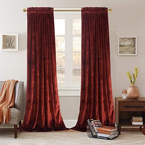 Roslynwood Velvet Luxurious Rust Red Elegant Curtains Rod Pocket Curtain Panels Light Reducing Pr... | Amazon (US)