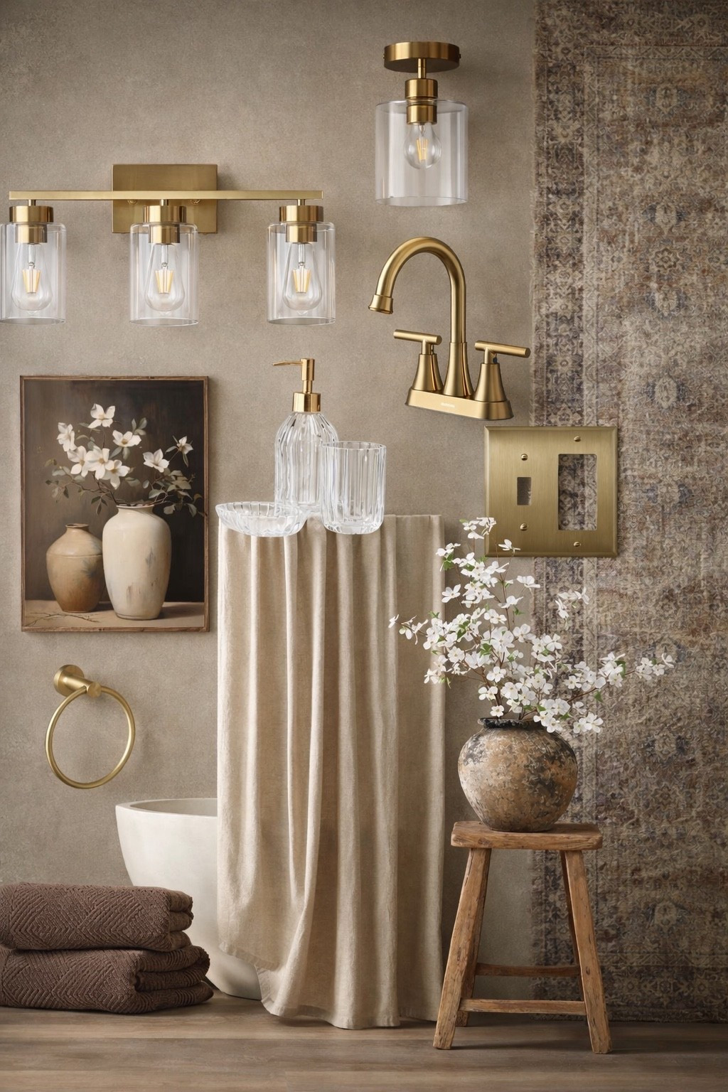 Curated Bathroom Collection — Warm Brass Designer Look for Less

Follow @farmtotablecreations on Instagram for more high-end looks for less, neutral home finds, and daily styling inspiration.

This curated collection brings together all the details that instantly elevate a bathroom without a full remodel. From the warm brass lighting and faucet to the hardware, accessories, artwork, and vintage-inspired runner, each piece was chosen to create a cohesive, high-end look that feels calm, layered, and functional. These are the kinds of updates that make a space feel completely refreshed — simple swaps that deliver major impact.

✨ Save 15% on the artwork with code FARMTOTABLE ✨

#bathroom #bathroomdecor #bathroomlighting #bathroomfaucet #cabinethardware #vanitylighting #bathroomstorage #bathroomupgrade #bathroomdesign #runner #arearug #hometextiles #homedecor #neutraldecor

#LTKHome #LTKSaleAlert