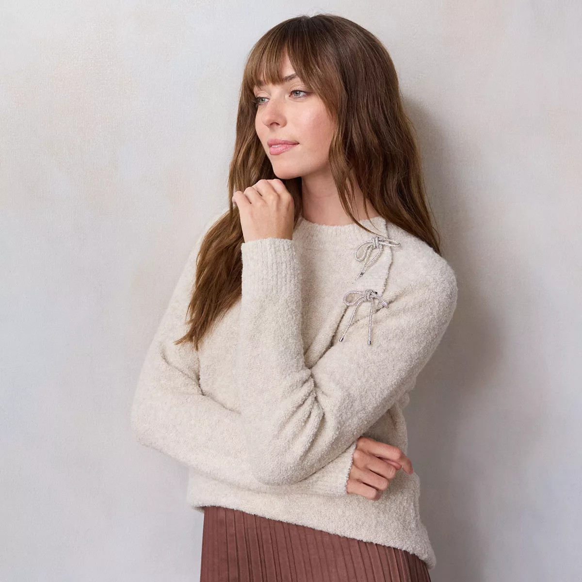 Women's LC Lauren Conrad Rhinestone Bow Raglan Sweater | Kohl's