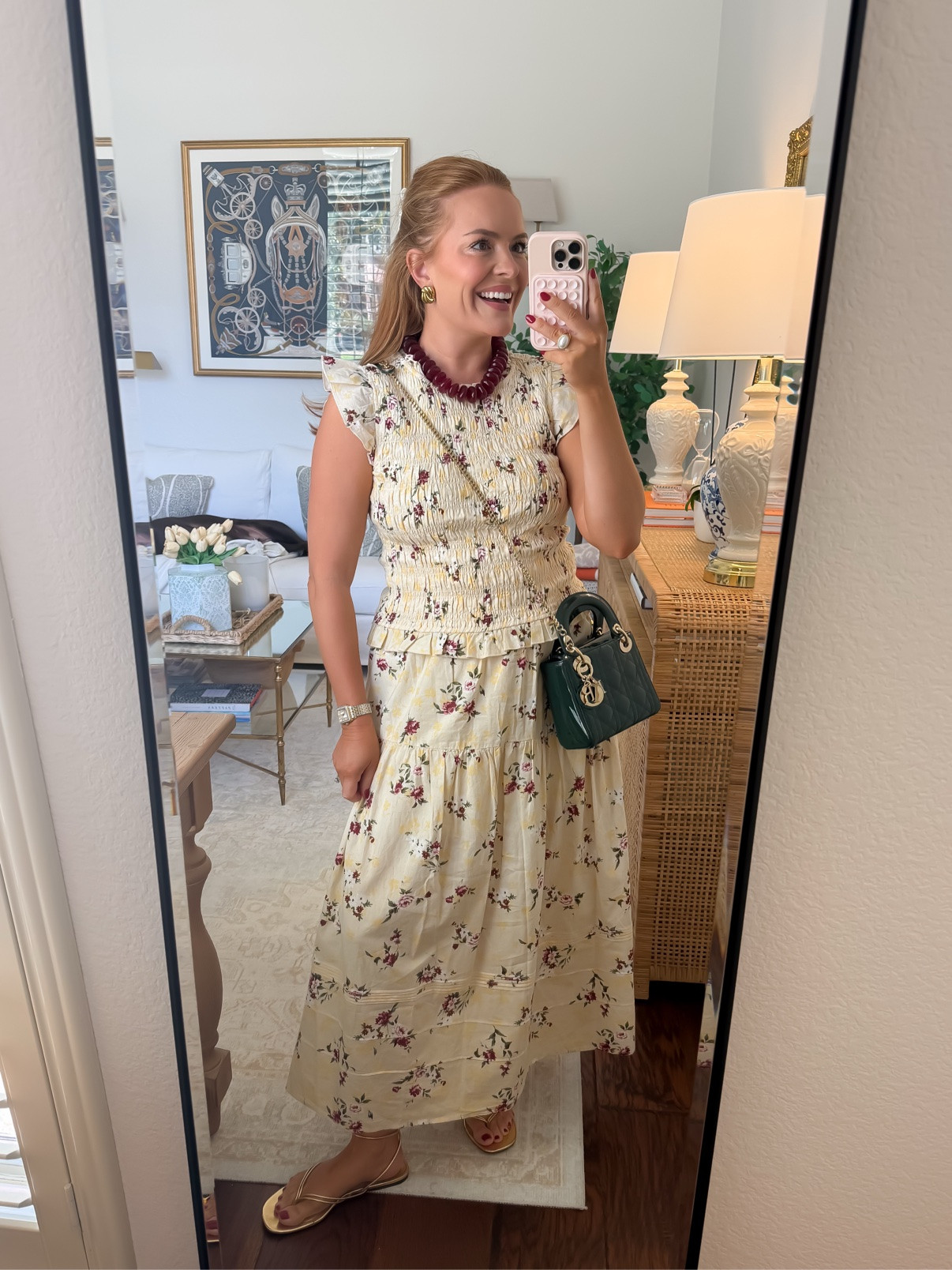 Wearing small in the set
Cream floral smocked two-piece set with a peplum top and tiered maxi skirt — the perfect fall wedding guest outfit or elevated weekend look. Stretchy, comfortable, and so flattering. Shop the set, necklace, bag and sandals here.
#twopieceset #floralset #weddingguestoutfit #fallwedding #smockedtop #maxiskirt #falloutfits #femininestyle #fallfashion2026

#LTKgrwm #LTKootd #LTKmomlife