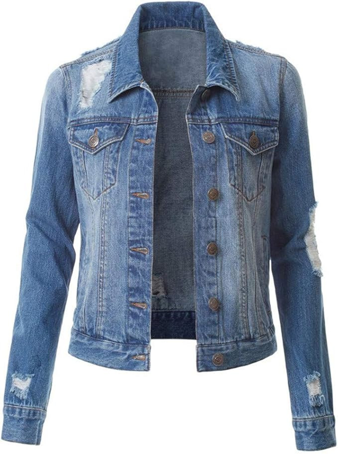 iYYVV Women Casual Fashion Slim Fit Denim Jacket Jean Coat Bead Outwear Overcoat | Amazon (US)