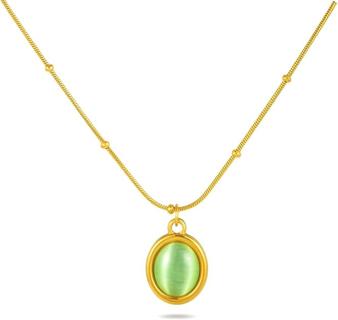 Pendant Necklace for Women, Dainty 18K Plated Gold Stone Chain Choker Necklace,Layered Necklace J... | Amazon (US)