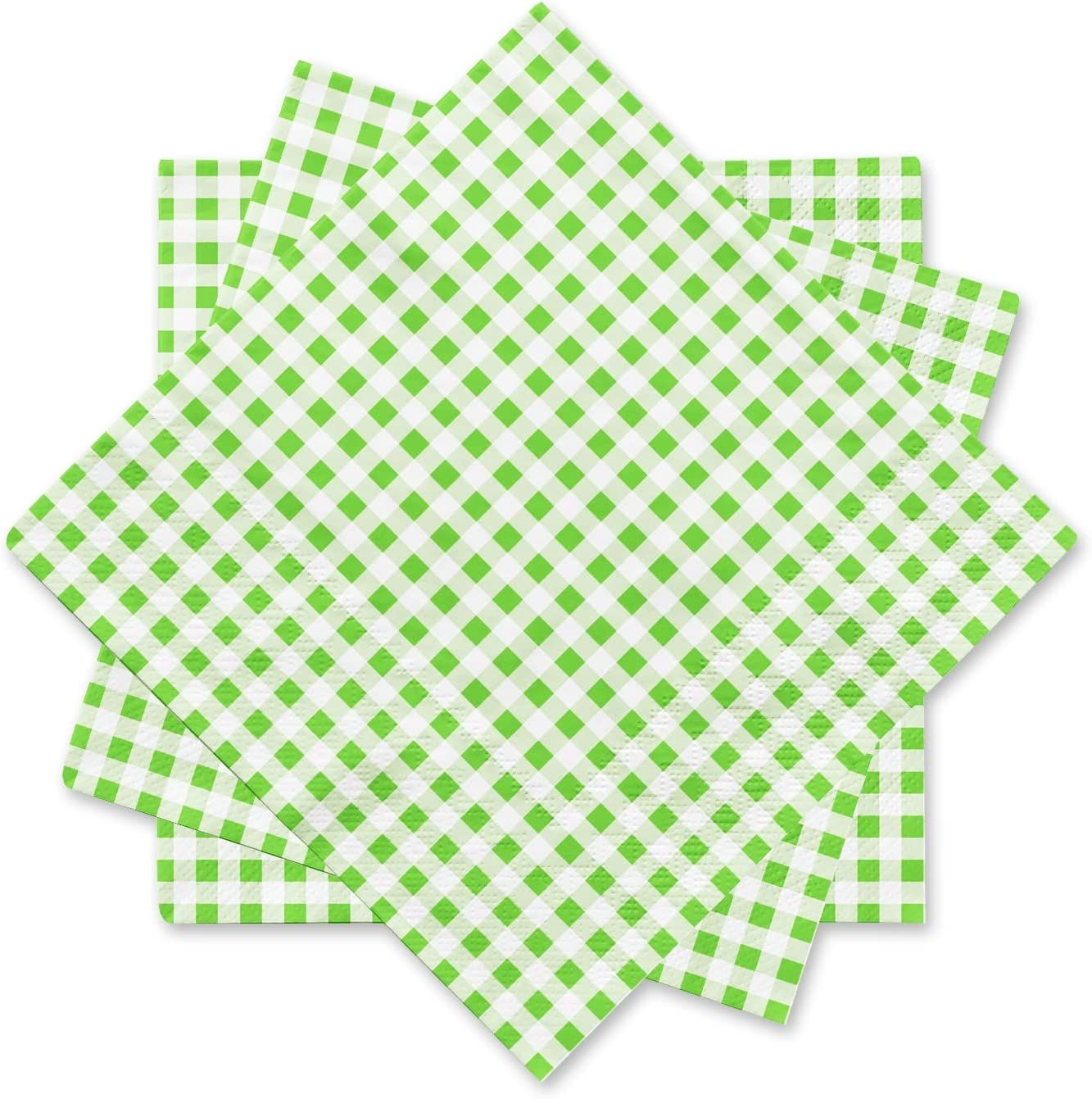 Gatherfun Disposable 3-Ply Lime Green Gingham Paper Napkins (Pack of 50) | Amazon (US)