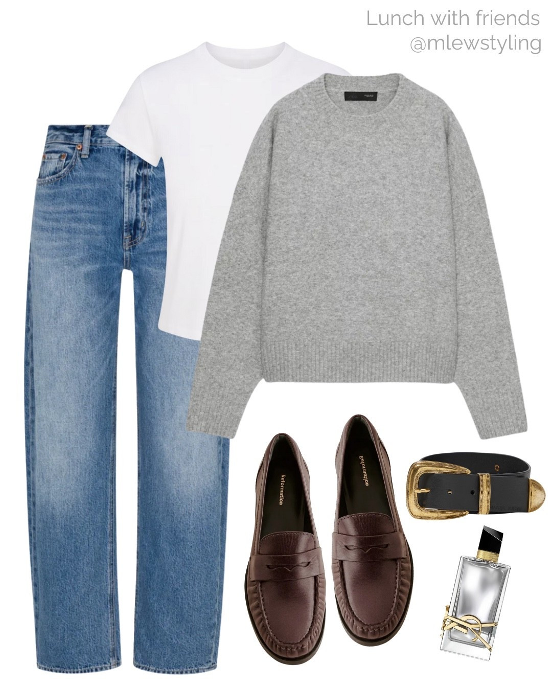 What to wear for lunch with friends 🩶

Tags: fall outfit, winter fashion, grey crewneck sweater, new in Zara, pistola denim, barrel leg jeans, brown leather loafers, ysl perfume, skims white t-shirt, brown and gold belt, neural aesthetic, capsule wardrobe, everyday outfit, casual workwear, office outfit 

#LTKShoeCrush 

#LTKHoliday #LTKWorkwear