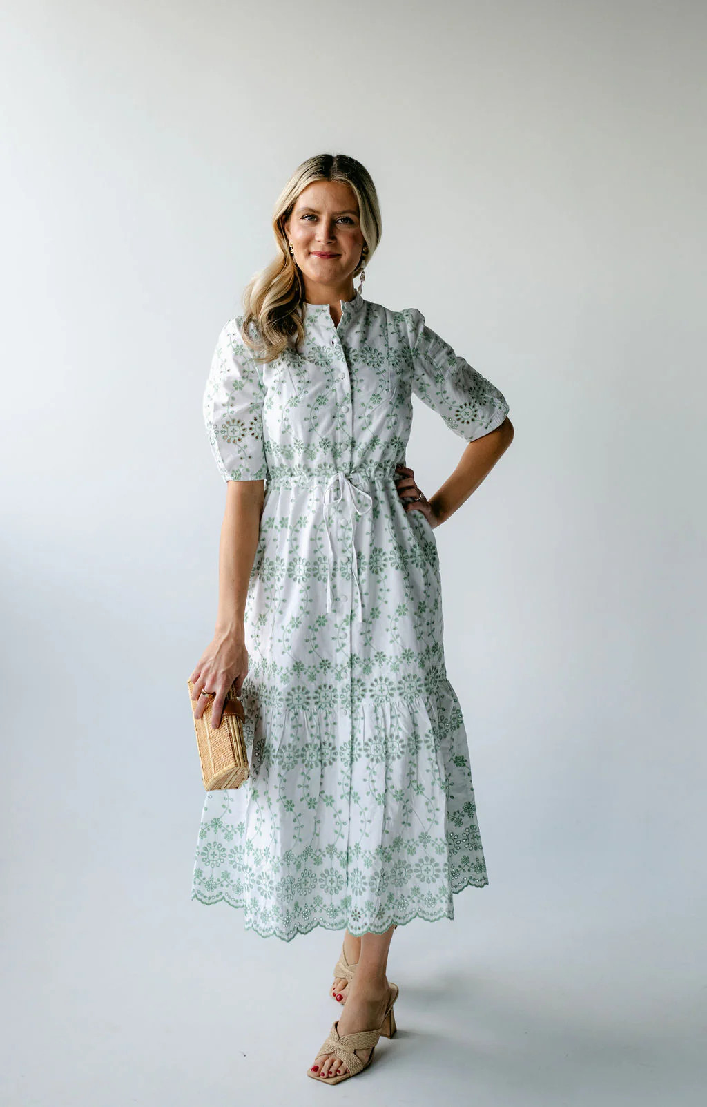 Gasparilla Green Eyelet Tie Front Midi Dress | Sail to Sable
