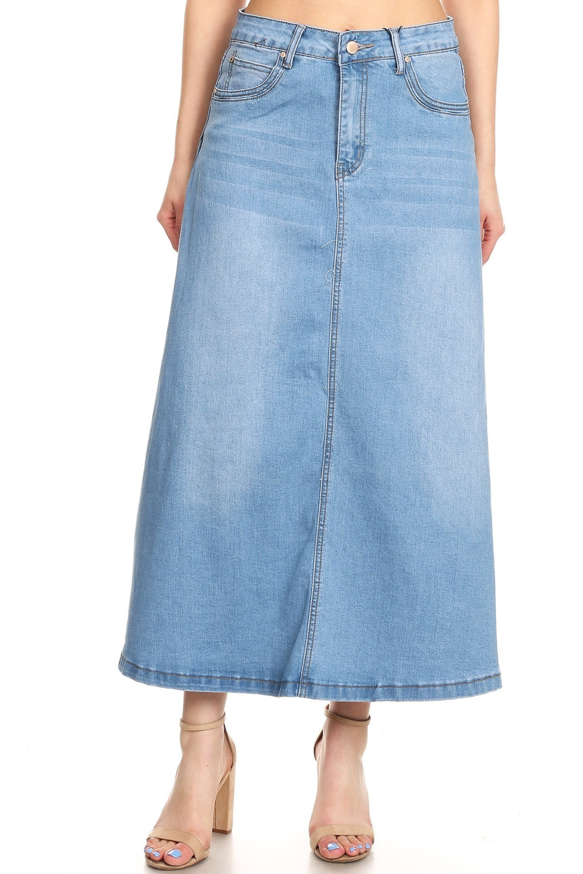 Fashion2Love Women’s Plus/Junior size Mid Rise A-Line Long Jeans Maxi Denim Skirt | Walmart (US)