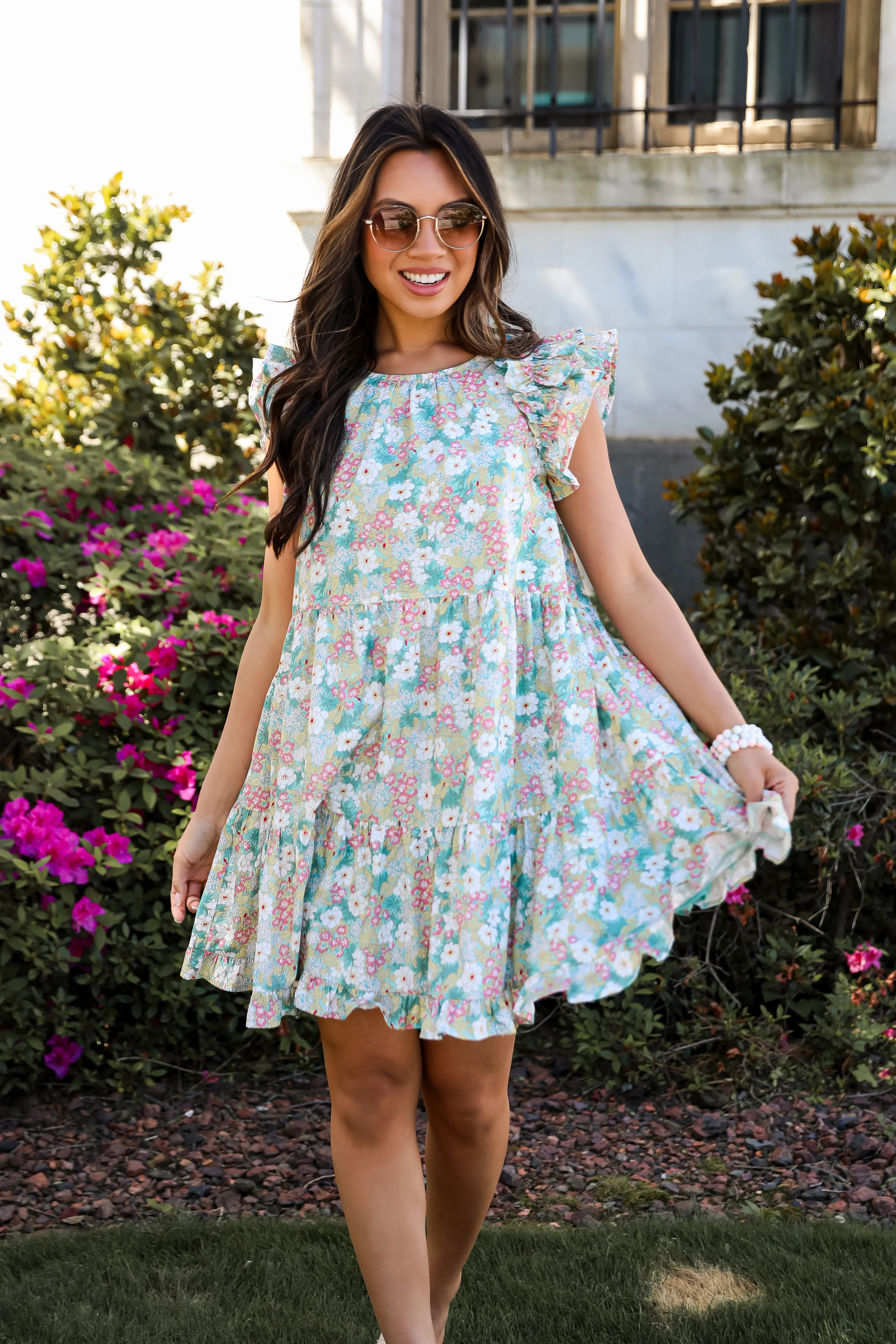 Charming Destiny Mint Floral Mini Dress | Dress Up