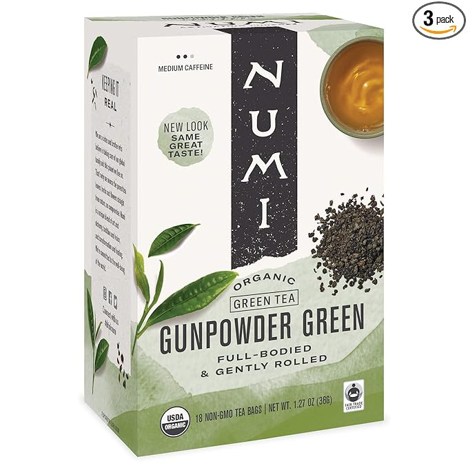 Numi Organic Tea Gunpowder Green, 18 Count Box of Tea Bags (Pack of 3) (Packaging May Vary) | Amazon (US)