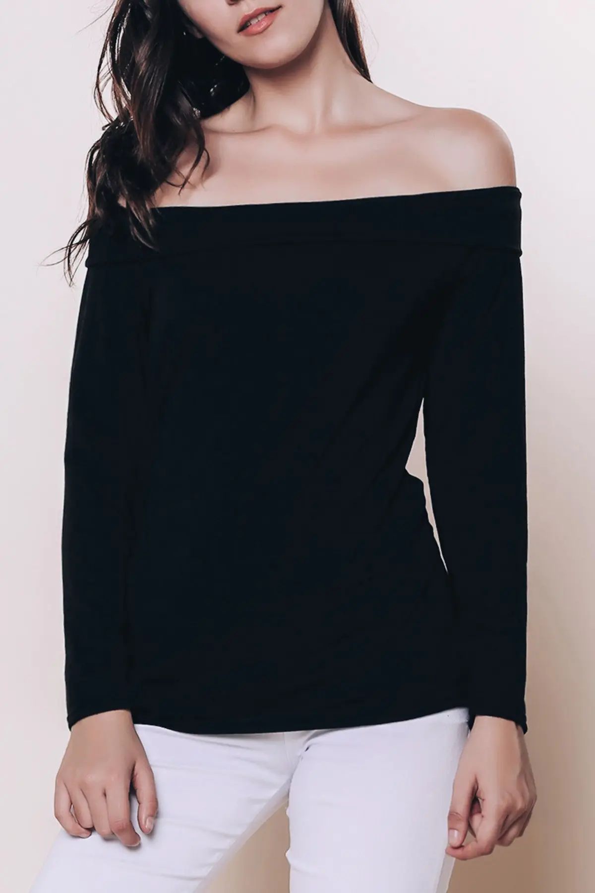 Sexy Off The Shoulder Black Long Sleeve T-Shirt For Women | Rosegal US