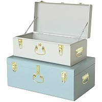 Vixdonos Decorative Metal Box Storage Trunks Set of 2 College Dorm Chest with Handle (White with ... | Amazon (US)