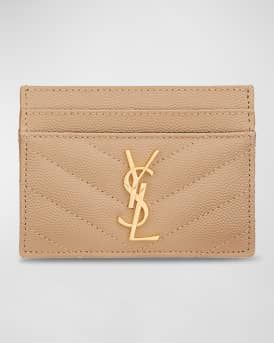 Saint Laurent YSL Grain de Poudre Leather Card Case, Golden Hardware | Neiman Marcus