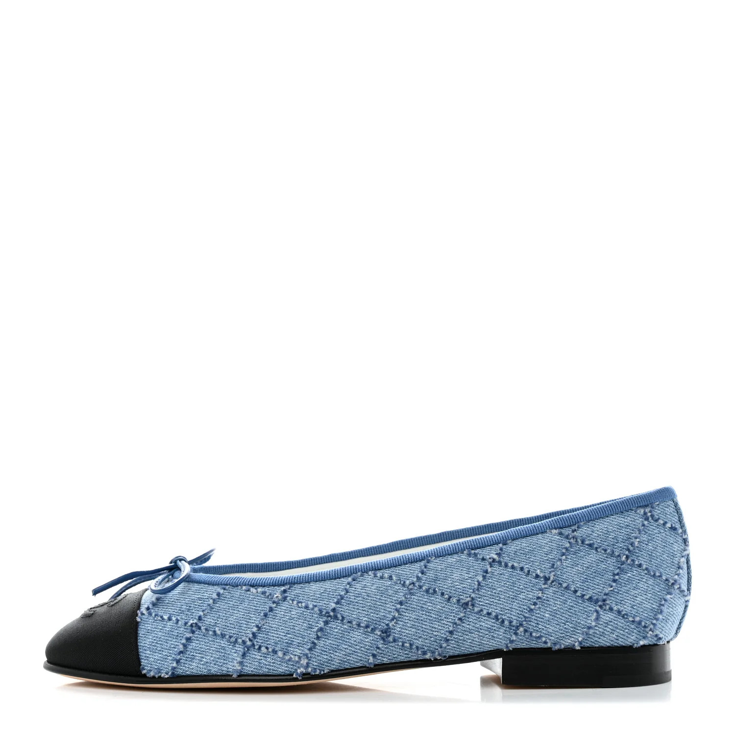 Denim Embroidered Grosgrain CC Cap Toe Ballerina Flats 37 Blue Black | FASHIONPHILE (US)