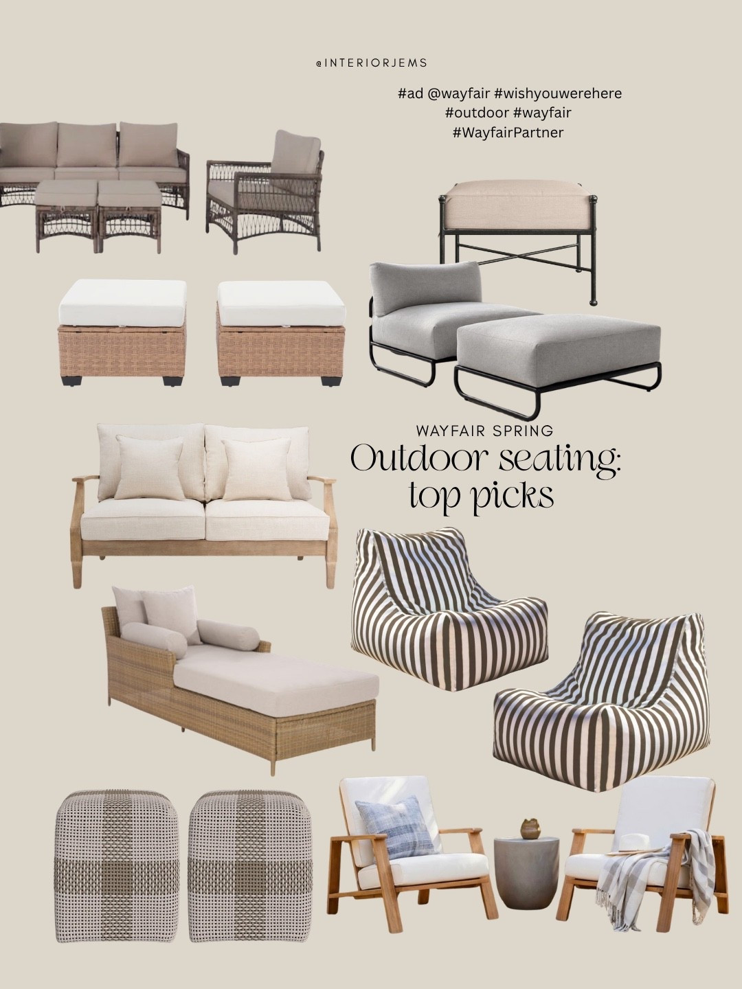 #ad Some of my favorite outdoor seating finds from Wayfair right now 🤎 I’m loving the mix of woven textures, neutral cushions, striped loungers, and oversized comfy seating that gives that relaxed high-end patio feel. These are the kinds of pieces that instantly make an outdoor space feel finished and inviting for spring and summer. #wishyouwerehere #outdoor #wayfair #WayfairPartner @wayfair

#LTKHome