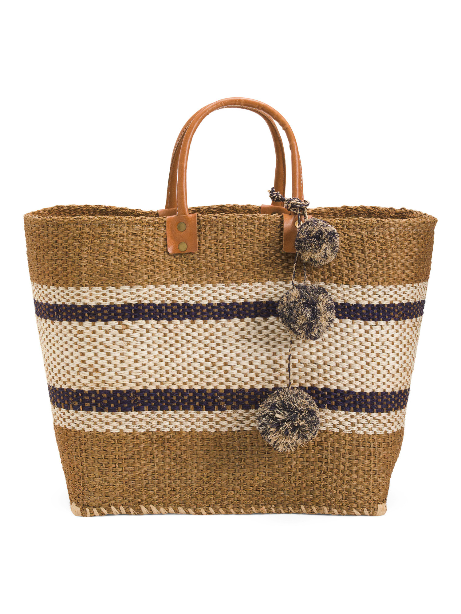 Handmade Large Cyprus Woven Basket Tote With Leather Handles | TJ Maxx
