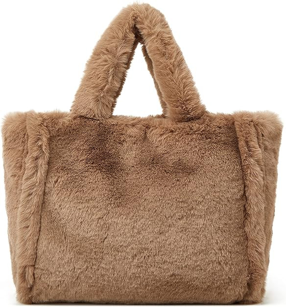 Tote Bag large Shoulder Bag Fleece Faux Fur Hobo Tote Bag Handbag Retro Bag Solid Color Big Purse | Amazon (US)