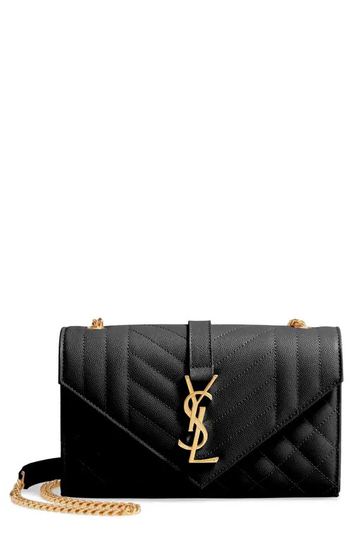 Saint Laurent Small Envelope Calfskin Leather Shoulder Bag in 1000 Nero/nero/nero at Nordstrom | Nordstrom