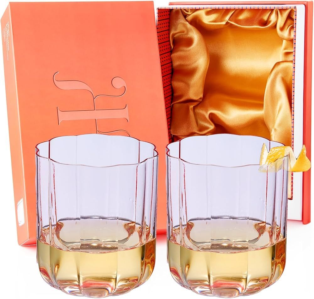 Flower Vintage Glass Stemless Highball - Set of 2-13 oz Colorful Cocktail, Wine, Water, Martini G... | Amazon (US)