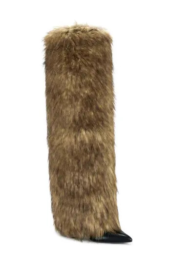 AZALEA WANG Langleye Faux Fur Over-the-Knee Stiletto Boot in Brown at Nordstrom Rack, Size 10 | Nordstrom Rack