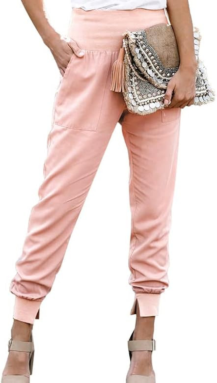 Dokotoo Womens Fashion Casual Drawstring Elastic Waist Cotton Jogging Jogger Pants with Pockets | Amazon (US)