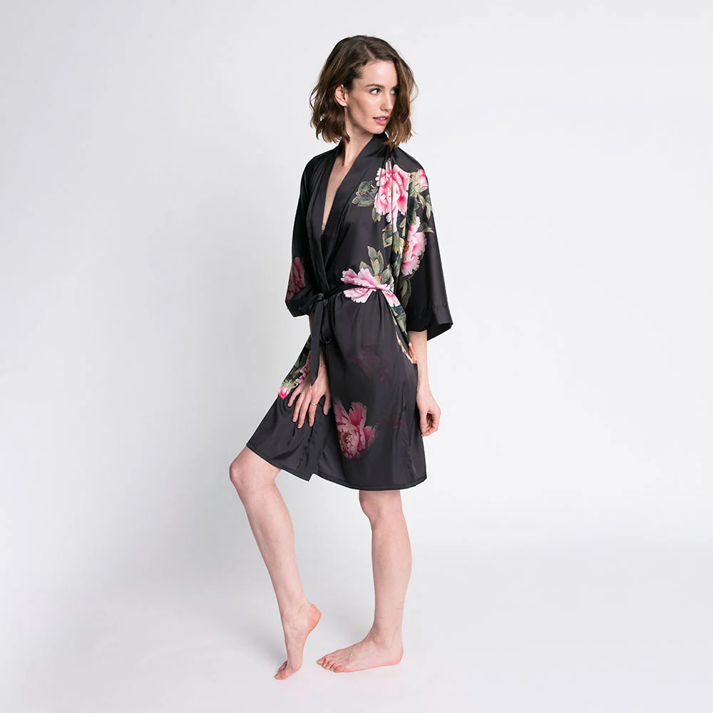 Peony & Bird Short Kimono Robe | KIM+ONO
