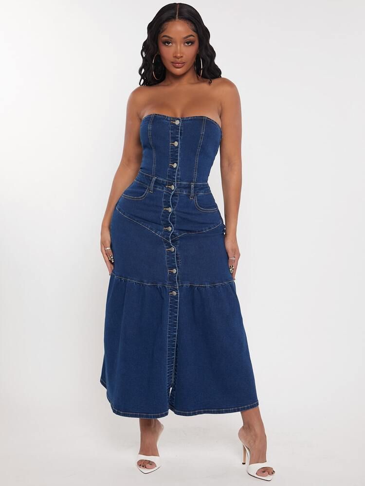 SHEIN SXY Button Front Tube Denim Dress
       
              
              $36.99        
    (... | SHEIN