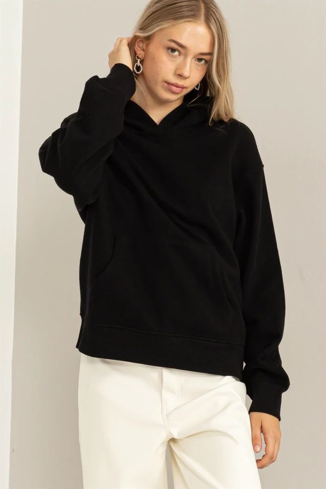 Black Front Pocket Hooded Fleece Sweatshirt | PinkBlush Maternity
