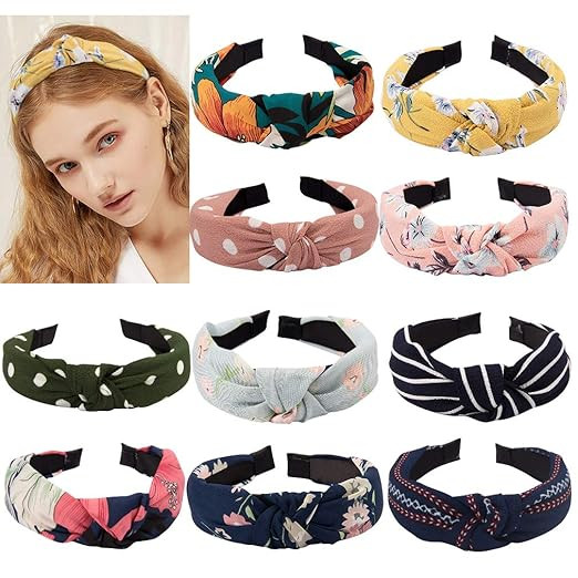 TOBATOBA 10 pcs Bow Knot Headband Floral Twist Turban Headband Cross Knot Wide Headbands Hair Acc... | Amazon (US)