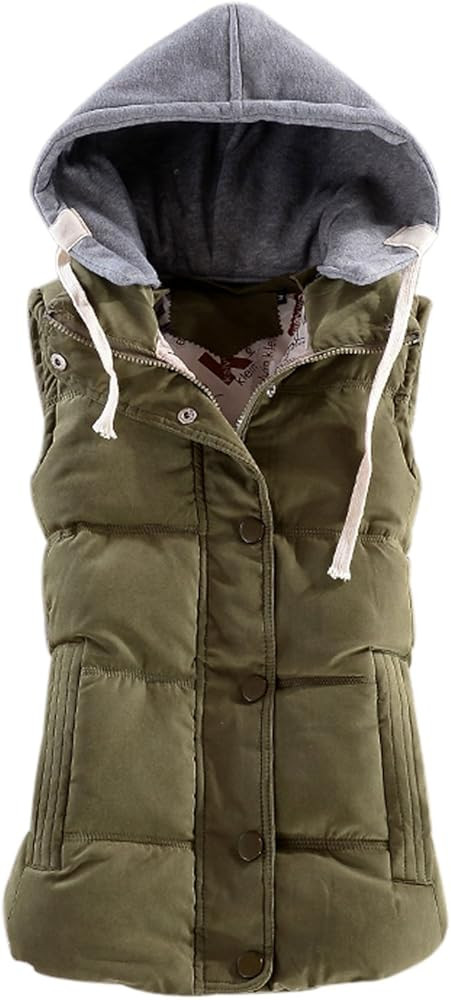 Yeokou Women's Slim Sleeveless Quilted Removable Hooded Winter Puffer Vest Coat | Amazon (US)