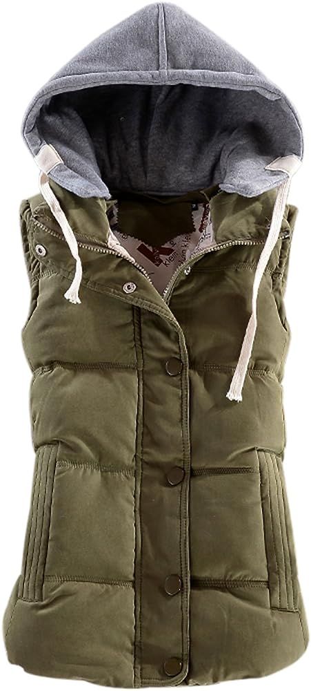 Yeokou Women's Slim Sleeveless Quilted Removable Hooded Winter Puffer Vest Coat | Amazon (US)