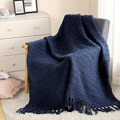 ZIGGUO Thick Chunky Navy Blue Knitted Throw Blanket for Couch Chair Sofa Bed, Chic Boho Style Tex... | Amazon (US)