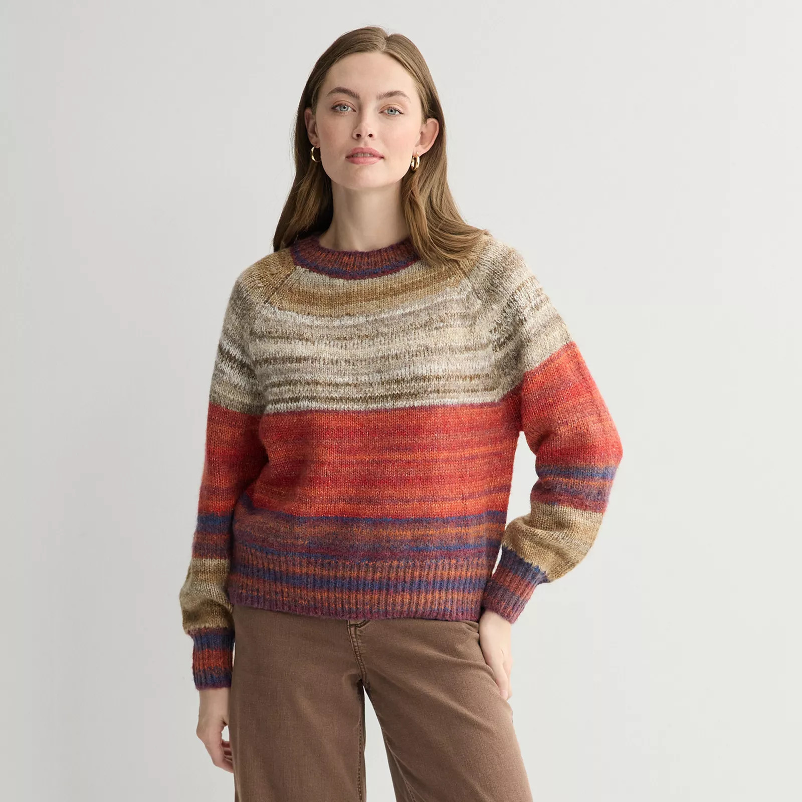 Women's Farmers Market Long Sleeve Pullover Sweater, Size: Medium, Ombre Greens | Kohl's