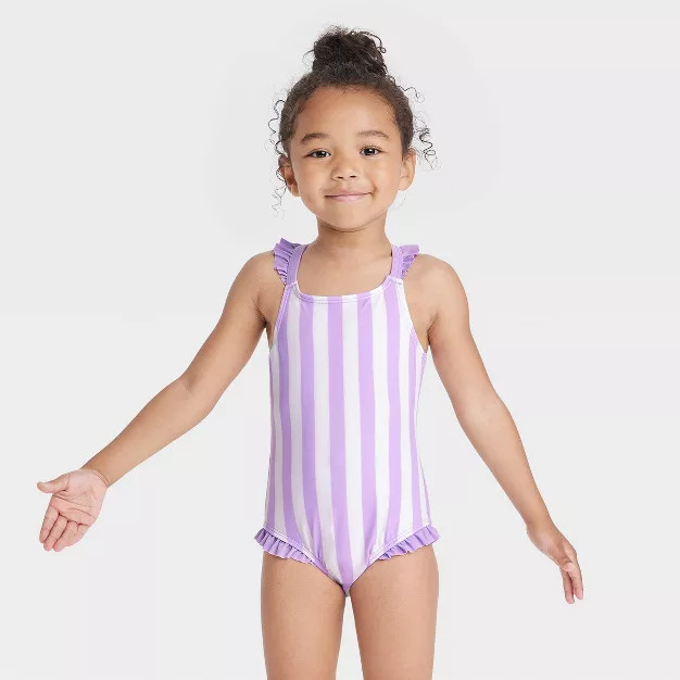Toddler Girls' Striped One Piece Swimsuit - Cat & Jack™ Purple | Target