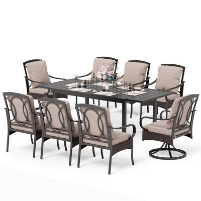 Captiva Designs 9pc Patio Dining Rectangle Expandable Steel Table with Straight Legs & Rattan Metal Fixed Chairs & Swivel Arm Chairs | Target