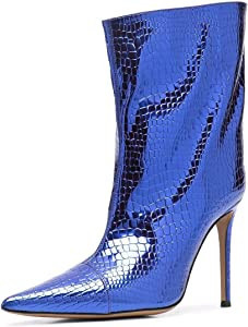 ARQA Women's Metallic Ankle Boots Pointed Toe Stiletto Heel Booties Wide Calf Pull On Short Boot ... | Amazon (US)