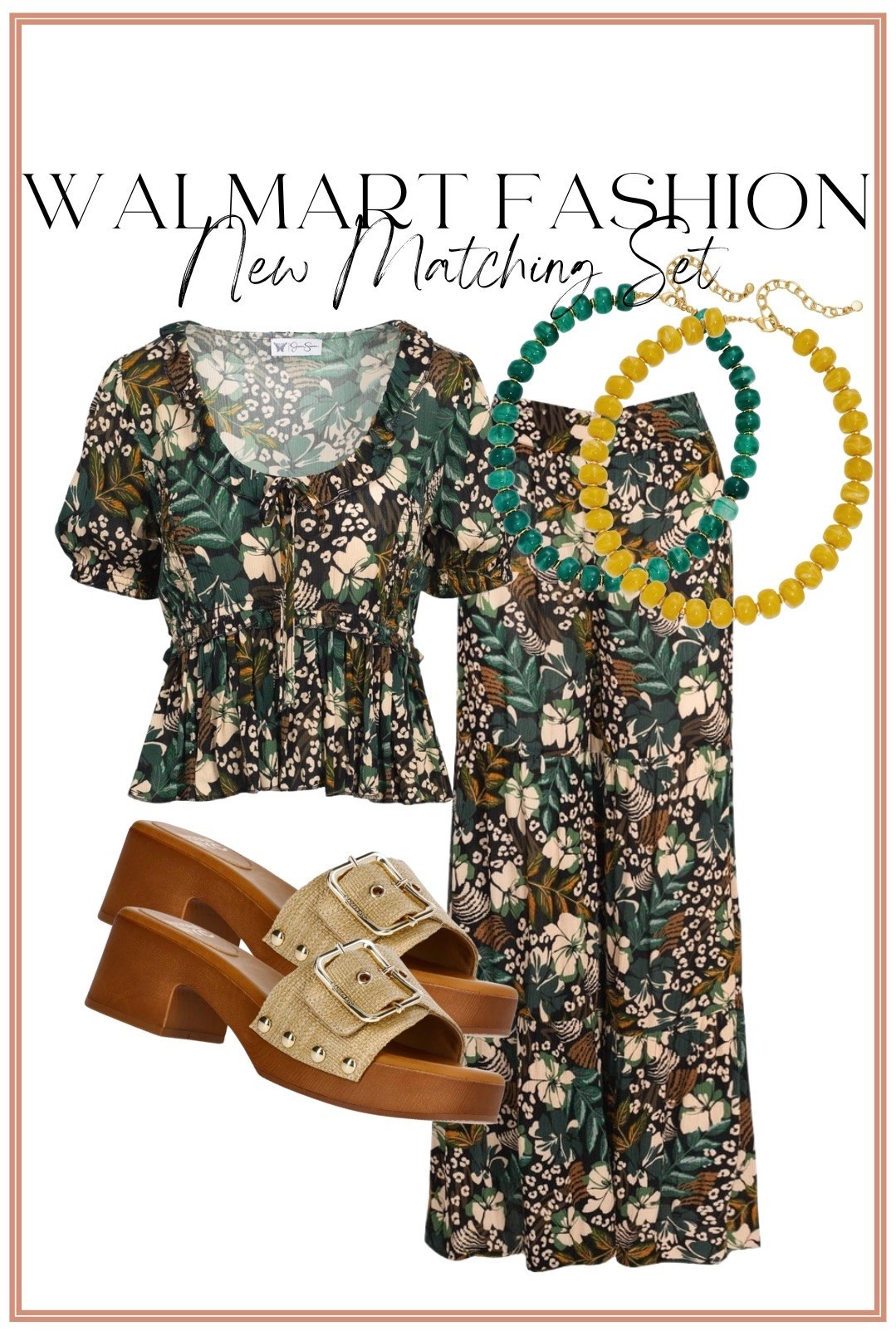 🌿🤎 This Walmart matching set is one of those outfits that looks so much more expensive than it is! The tropical-inspired print is gorgeous, the fit is lightweight and comfortable, and I love that you can wear the top and pants together or mix and match them with other pieces in your closet. I finished the look with these woven buckle heels and fun beaded accessories for an effortless vacation-ready outfit.

If you’re shopping Walmart’s new fashion arrivals, don’t skip this set—it is even prettier in person! 💚

#walmartfashion #walmartfinds #walmartstyle #walmartnewarrivals #matchingset #twopieceset #summerfashion #vacationoutfit #resortwear #tropicalstyle #greenfashion #printedset #affordablefashion #styleforless #lookforless #casualchic #brunchoutfit #vacationstyle #everydaystyle #fashionfinds #womenstyle #summeroutfit #ootd #outfitinspiration #affordablestyle #walmartclothing #trendingfashion #resortstyle #neutralaccessories #fashionover30

#LTKootd #LTKPetite