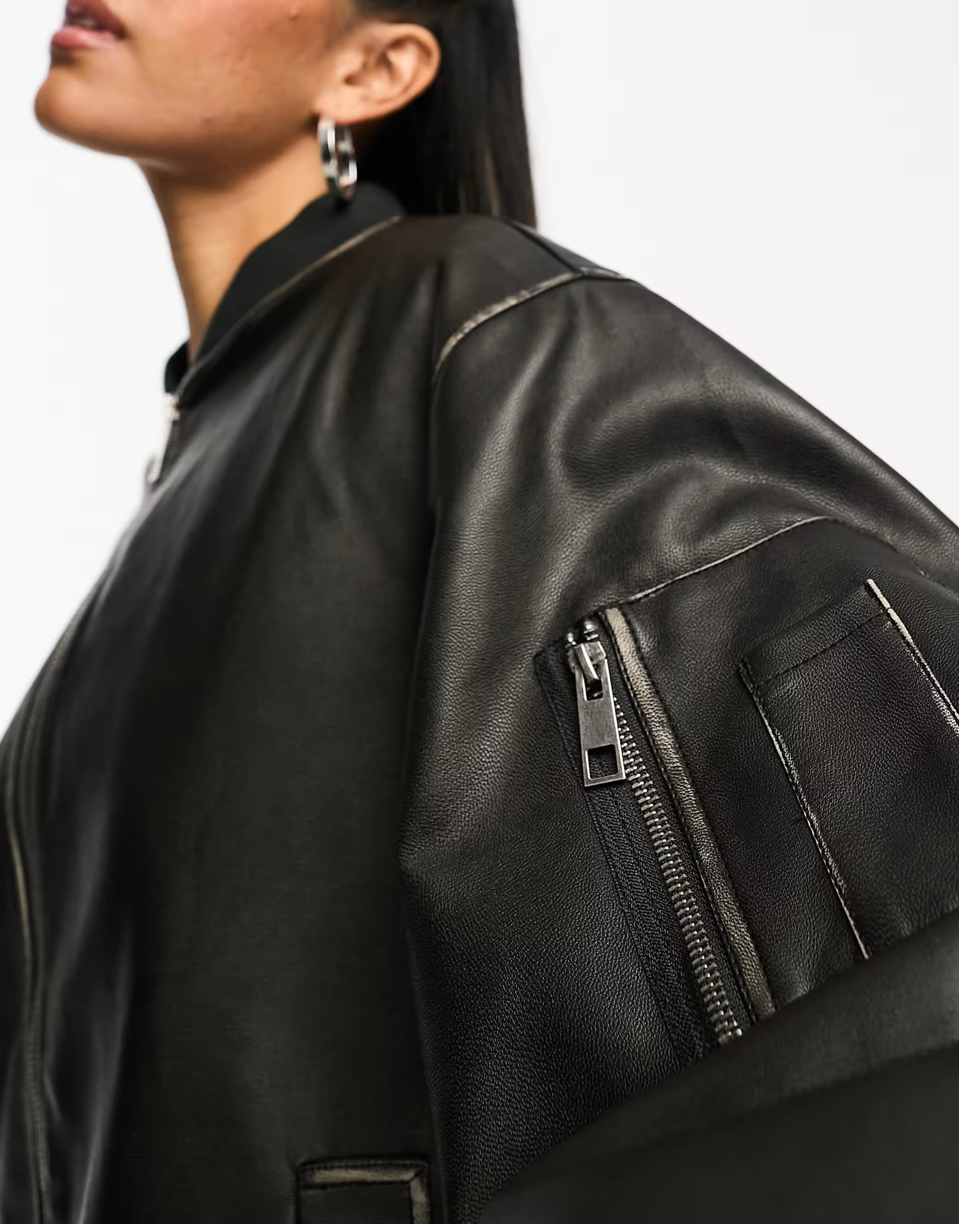ASOS DESIGN washed faux leather bomber jacket in black | ASOS | ASOS (Global)