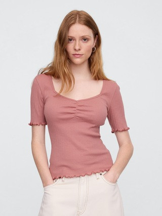 Ribbed Pointelle Ruched Top | Gap Factory