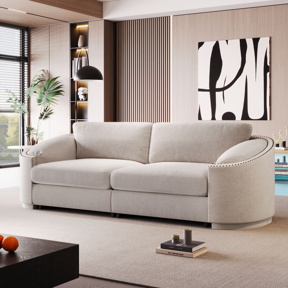 Stylish Sofa with Semilunar Arm, Rivet Detailing, and Solid Frame-ModernLuxe | Target