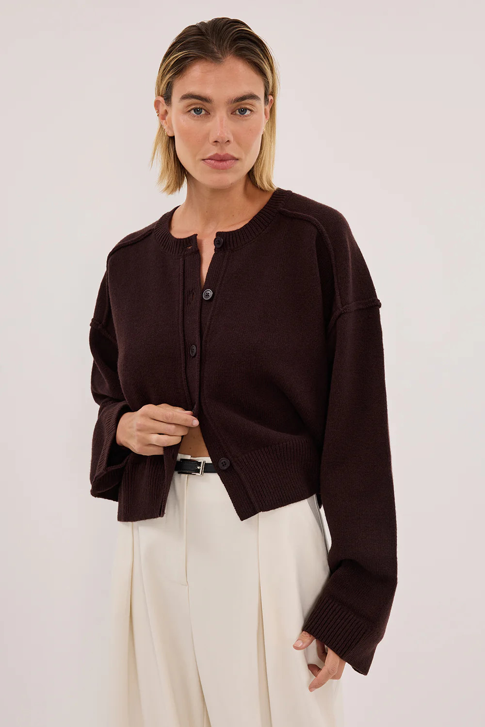 PAIGE CHOC WOOL KNIT CARDIGAN | DISSH