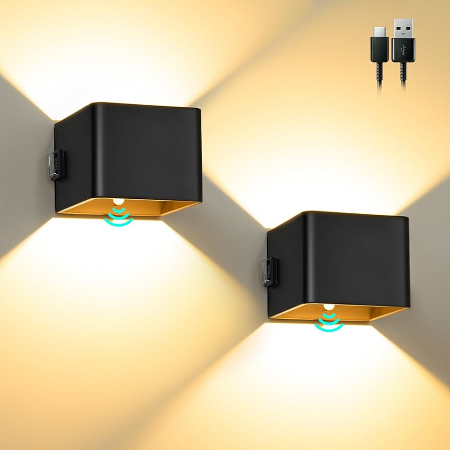 Motion Sensor Wall Sconces of Two, Rechargeable Battery Operated Wall Sconce, 4000mAh IP65 Dusk t... | Amazon (US)