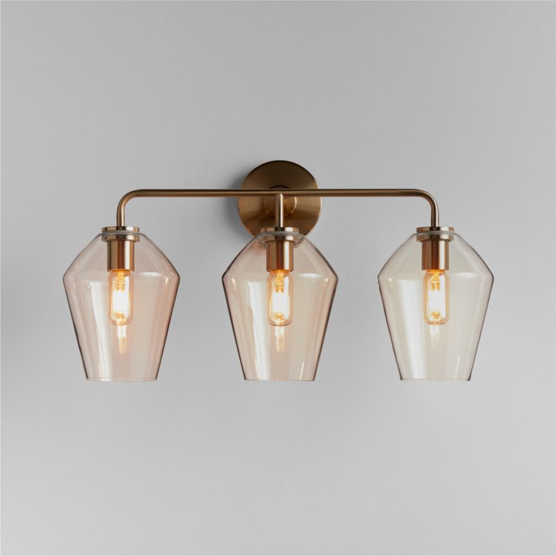 Arren Brass 3-Bathroom Vanity Light Wall Sconce with Clear Angled Shades | Crate & Barrel | Crate & Barrel