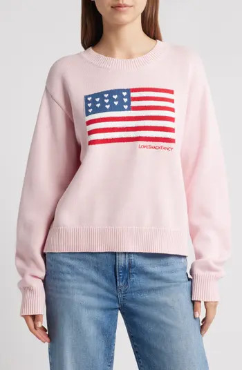 LoveShackFancy Ty Intarsia Flag Cotton Crewneck Sweater | Nordstrom | Nordstrom